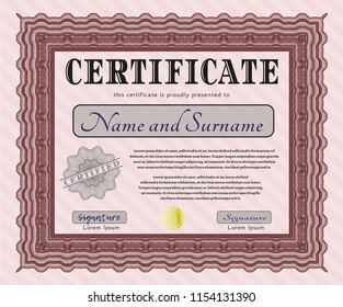 Red Certificate template or diploma template. Money Pattern design. Detailed. With linear background. 