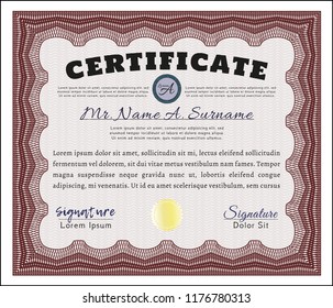 Red Certificate template or diploma template. Money Pattern design. With great quality guilloche pattern. Customizable, Easy to edit and change colors. 