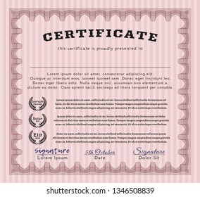 Red Certificate template or diploma template. Money Pattern design. Vector illustration. With linear background. 