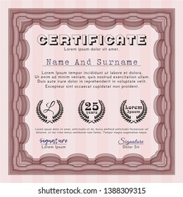 Red Certificate template or diploma template. Money style design. With complex linear background. Customizable, Easy to edit and change colors. 
