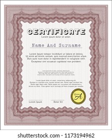 Red Certificate template or diploma template. Nice design. Vector illustration. Complex background. 