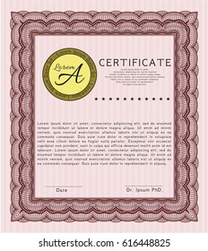 Red Certificate template or diploma template. Perfect design. Vector illustration. Easy to print. 