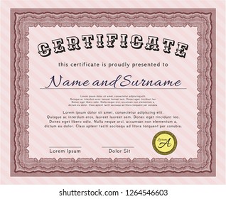 Red Certificate template or diploma template. Printer friendly. Vector illustration. Cordial design. 