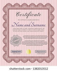 Red Certificate template or diploma template. Printer friendly. Detailed. Artistry design. 