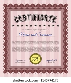 Red Certificate template or diploma template. With quality background. Elegant design. Detailed. 