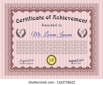 Red Certificate template or diploma template. With quality background. Money design. Detailed. 
