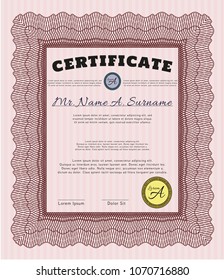  Red Certificate template or diploma template. Retro design. Easy to print. Detailed. 