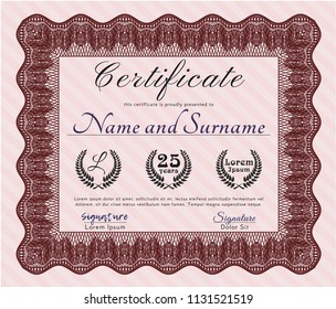Red Certificate template or diploma template. Retro design. Vector illustration. With linear background. 