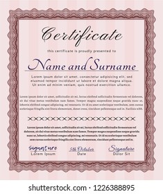 Red Certificate template or diploma template. Retro design. With complex background. Customizable, Easy to edit and change colors. 