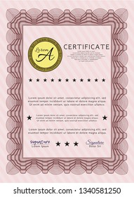 Red Certificate template or diploma template. Retro design. Customizable, Easy to edit and change colors. With guilloche pattern and background. 