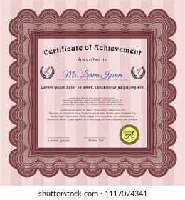 Red Certificate template or diploma template. Sophisticated design. Detailed. Complex background. 