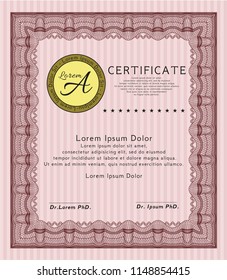 Red Certificate template or diploma template. Sophisticated design. Vector illustration. Easy to print. 