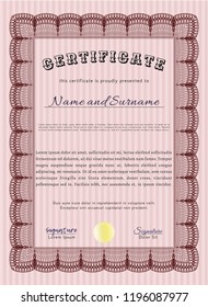 Red Certificate template or diploma template. Superior design. With great quality guilloche pattern. Vector illustration. 