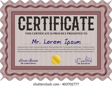 Red Certificate template or diploma template. Superior design. Complex background. Vector pattern that is used in currency and diplomas.