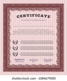  Red Certificate template or diploma template. Vector illustration. With great quality guilloche pattern. Nice design. 