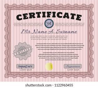 Red Certificate template or diploma template. Vector illustration. With complex linear background. Modern design. 