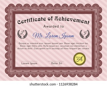 Red Certificate template or diploma template. Vector illustration. Easy to print. Elegant design. 