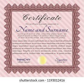 Red Certificate template or diploma template. Vector illustration. With complex background. Perfect design. 