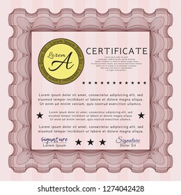 Red Certificate template or diploma template. Vector illustration. With linear background. Money Pattern design. 