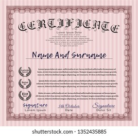 Red Certificate template or diploma template. Vector illustration. Easy to print. Retro design. 