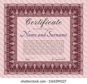 Red Certificate template or diploma template. Vector illustration. Printer friendly. Lovely design. 