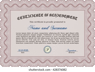 Plantilla de certificado rojo o plantilla de diploma. Patrón vectorial que se utiliza en moneda y diplomas.Fondo complejo. Diseño superior. 