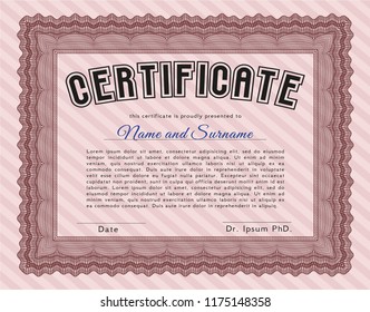 Red Certificate template. Easy to print. Perfect design. Vector illustration. 