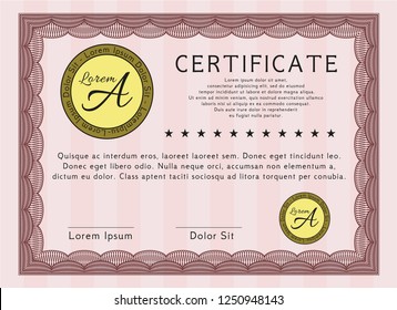 Red Certificate template. Excellent design. Vector illustration. Complex background. 