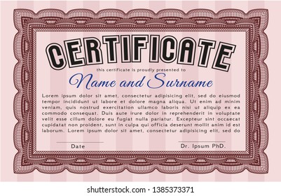 Red Certificate template. Excellent design. Detailed. Complex background. 
