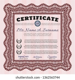 Red Certificate template. Good design. With background. Vector illustration. 