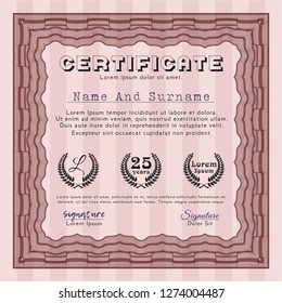 Red Certificate template. With great quality guilloche pattern. Vector illustration. Sophisticated design. 
