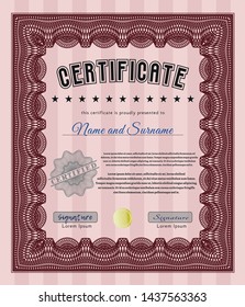 Red Certificate template. With great quality guilloche pattern. Nice design. Detailed. 
