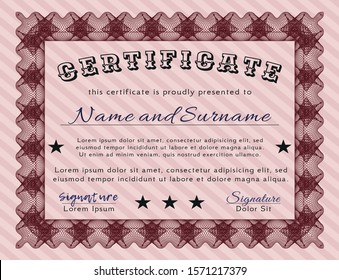 Red Certificate template. With great quality guilloche pattern. Cordial design. Customizable, Easy to edit and change colors. 