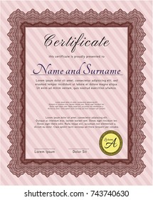 Red Certificate template. With great quality guilloche pattern. Money design. Vector illustration. 