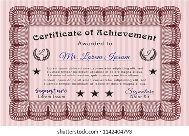Red Certificate template. With guilloche pattern and background. Customizable, Easy to edit and change colors. Sophisticated design. 