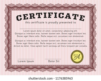 Red Certificate template. With guilloche pattern. Customizable, Easy to edit and change colors. Nice design. 