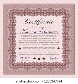Red Certificate template. With guilloche pattern and background. Cordial design. Detailed. 