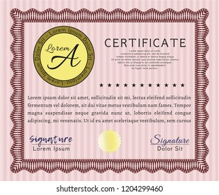 Red Certificate template. With guilloche pattern and background. Sophisticated design. Vector illustration. 