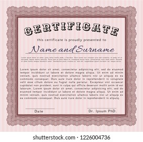 Red Certificate template. With guilloche pattern. Detailed. Artistry design. 