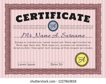 Red Certificate template. With guilloche pattern and background. Money style design. Detailed. 