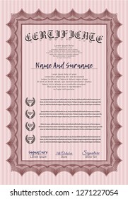 Red Certificate template. With guilloche pattern. Artistry design. Detailed. 
