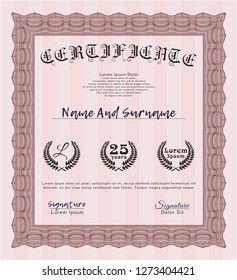 Red Certificate template. With guilloche pattern. Sophisticated design. Detailed. 
