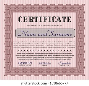 Red Certificate template. With guilloche pattern and background. Sophisticated design. Vector illustration. 