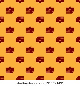 Red Certificate template icon isolated seamless pattern on brown background. Degree icon. Achievement, award, grant, diploma concepts. Business success certificate. Vector Illustration
