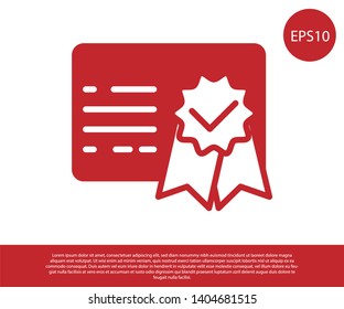 Red Certificate template icon isolated on white background. Achievement, award, degree, grant, diploma concepts. Business success certificate. Vector Illustration