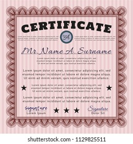 Red Certificate template. With linear background. Detailed. Excellent design. 