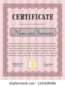 Red Certificate template. With linear background. Nice design. Detailed. 