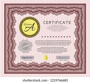 Red Certificate template. With linear background. Detailed. Retro design. 