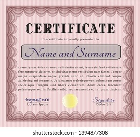 Red Certificate template. With linear background. Vector illustration. Cordial design. 