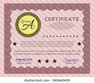 Red Certificate template. With linear background. Detailed. Lovely design. 